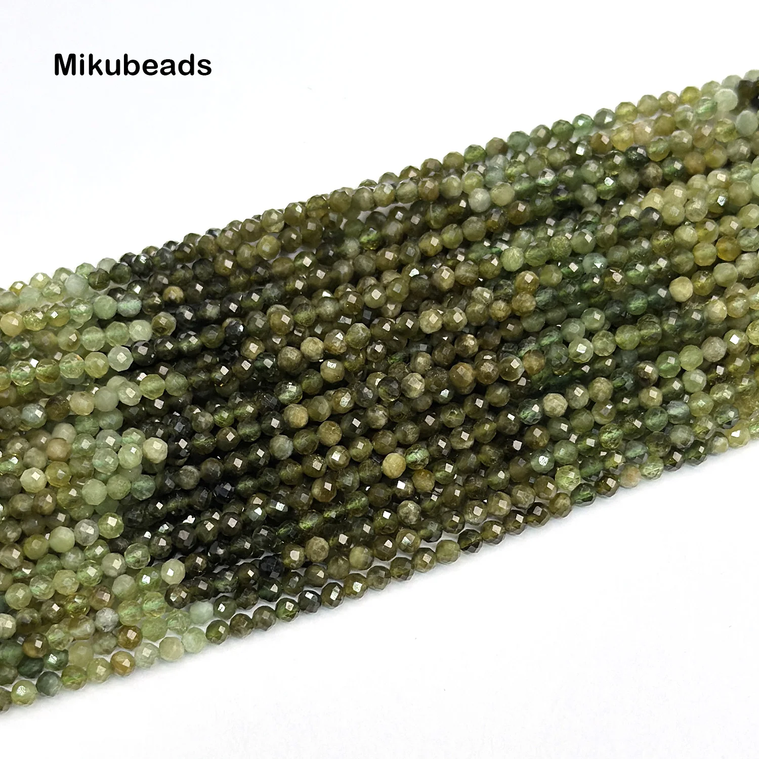 Wholesale Natural Green Tourmaline 2mm 3mm 4mm 3A Faceted Round Loose Beads For Jewelry Making DIY Bracelets Necklace