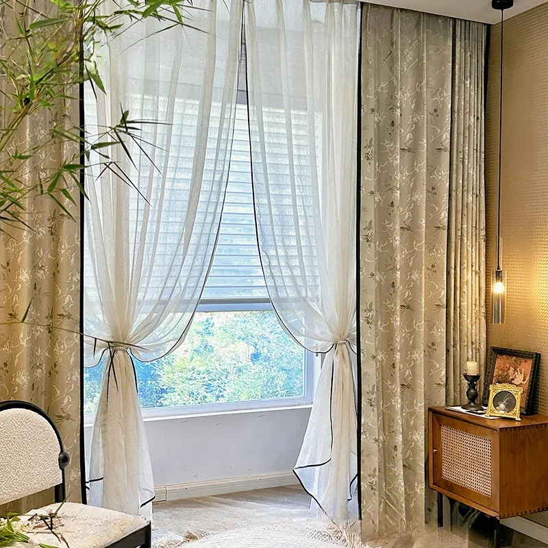 French medieval small fragrance retro jacquard American style ultimate gentleness ink luxury high-precision black border curtain