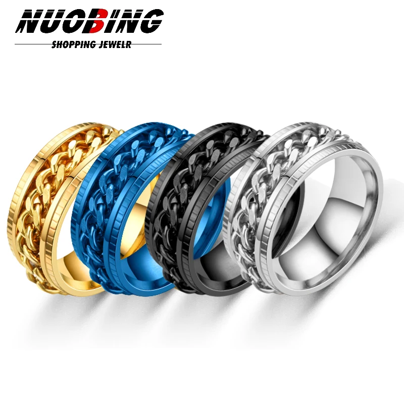 

Cuban Chain Free Turning Embossed Gear Men's And Women's Rings Fashion Punk Hip Hop Dazzle Stress Relief Fidget Jewelry Gift