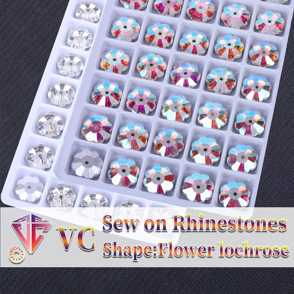 Sew On AB Rhinestone Flower lochrose Shape Flatback Glass Crystals for Clothing Wedding Dresses All For Decoration DIY