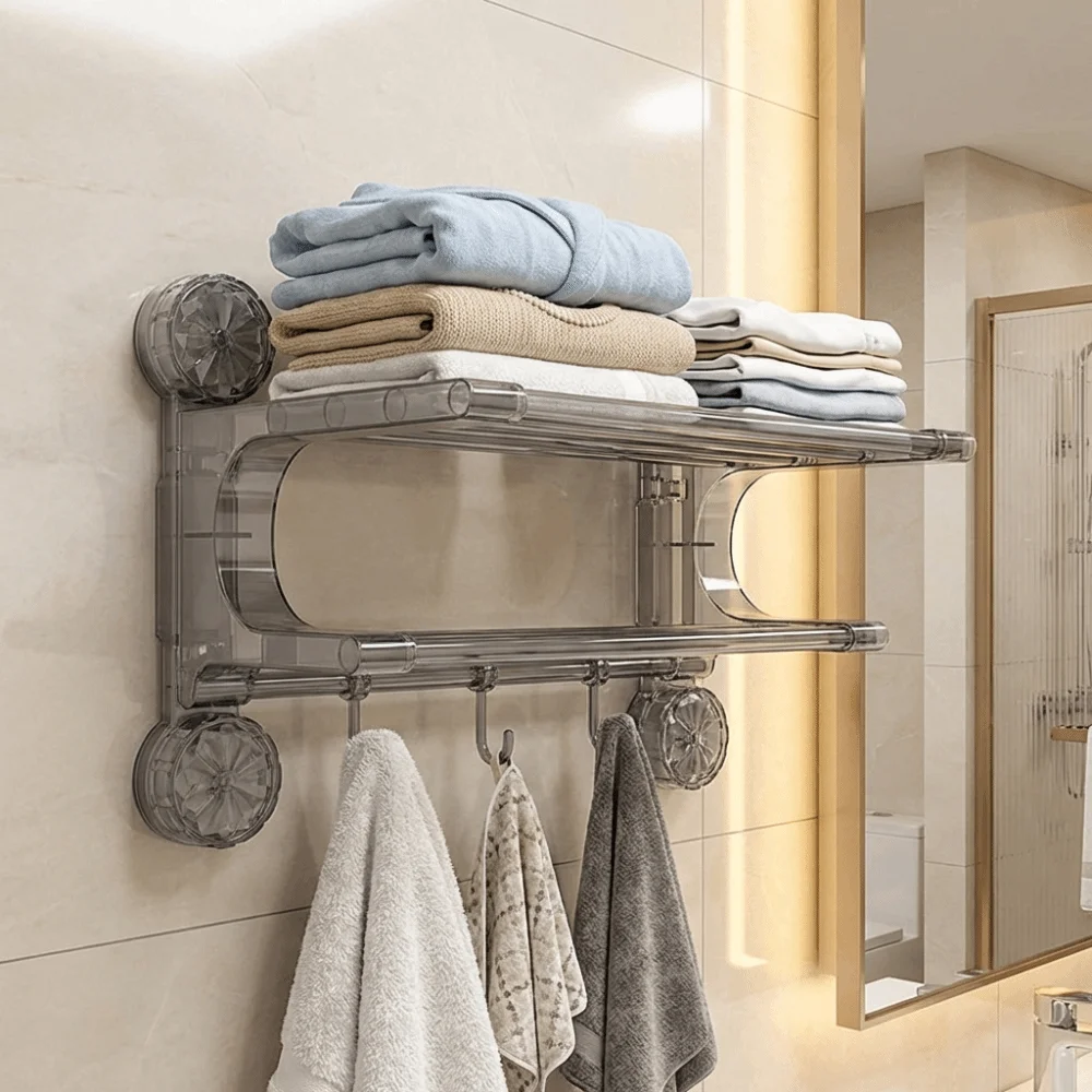 

Vacuum Bathroom Towel Holder With Hook Wall Mount Traceless Toilet Storage Rack No Drilling Space Saving Suction Cup Towel Rack