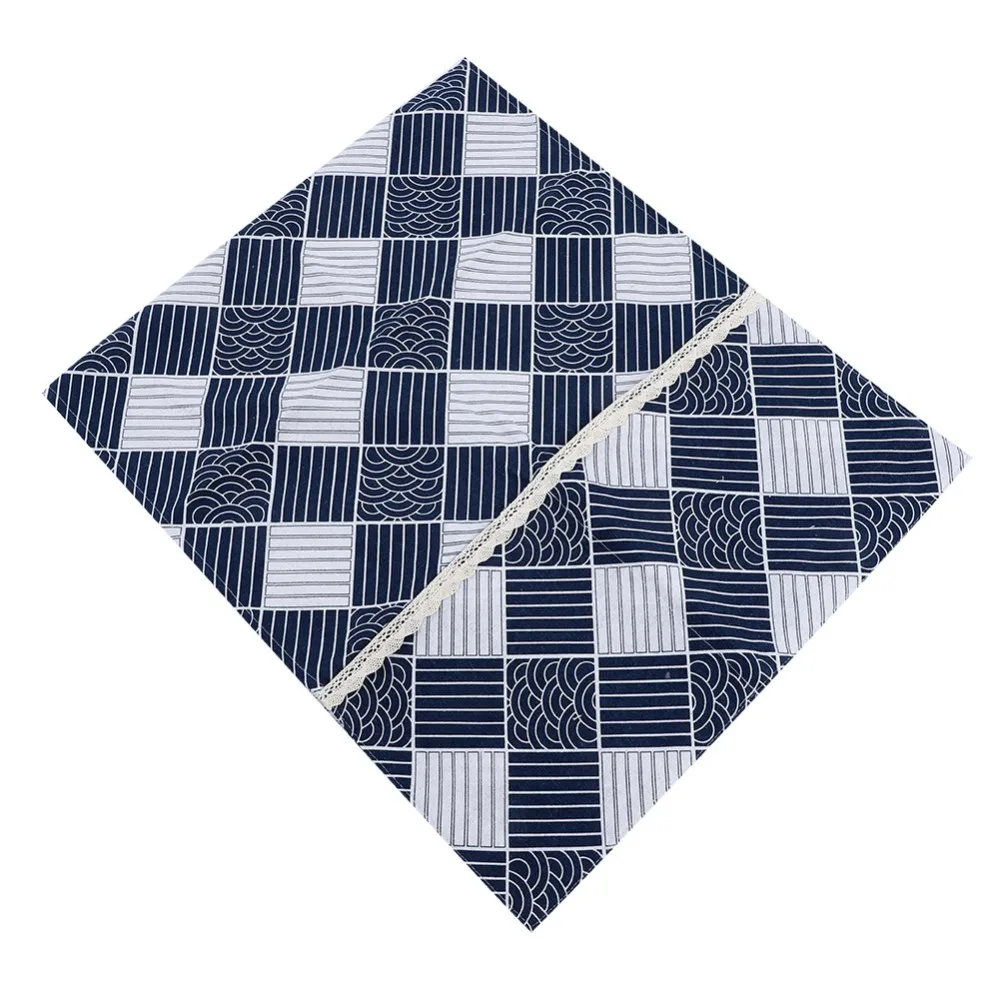 Cotton linen Fridge Dust Proof Cover Blue and White Convenient Washing Machine Top Cover with Storage Pocket