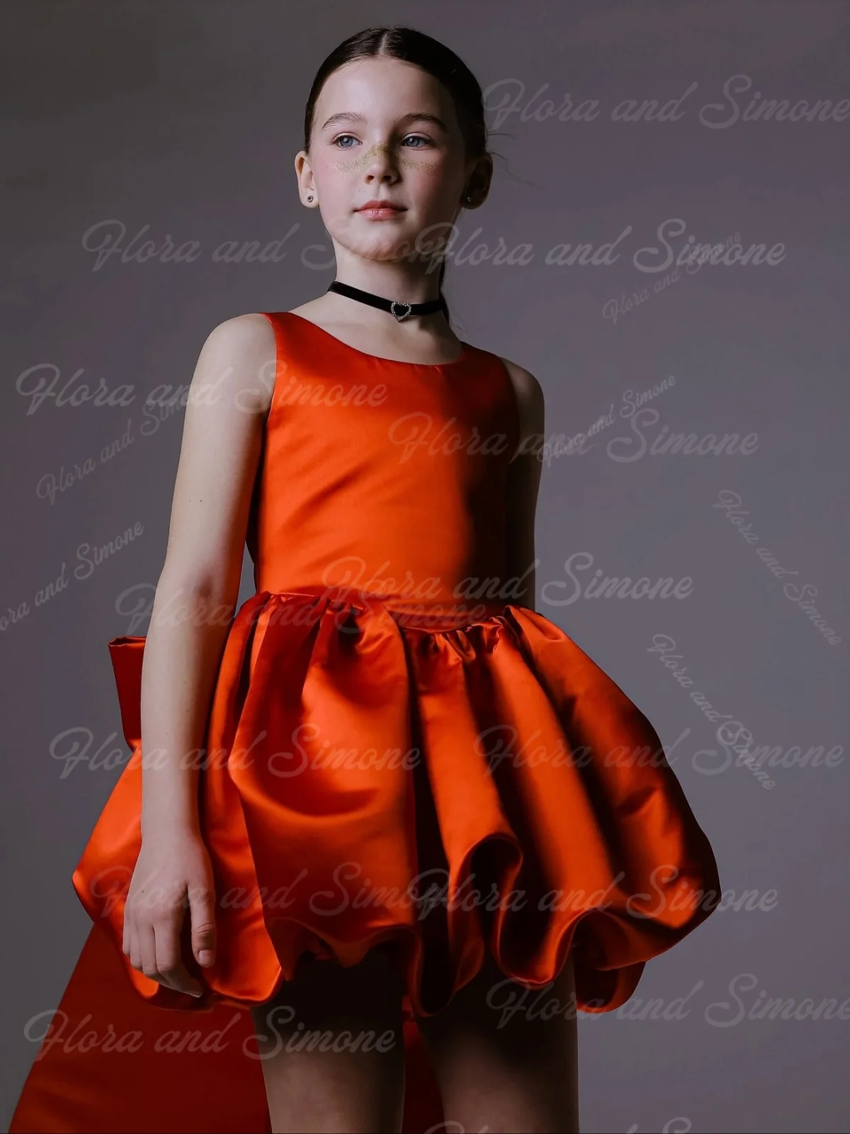 Элегантная мини-юбка без рукавов с оранжевым бантом по индивидуальному заказу, платье с цветочным узором для девочек на свадебную церемонию, праздник, праздник, подарок на день рождения