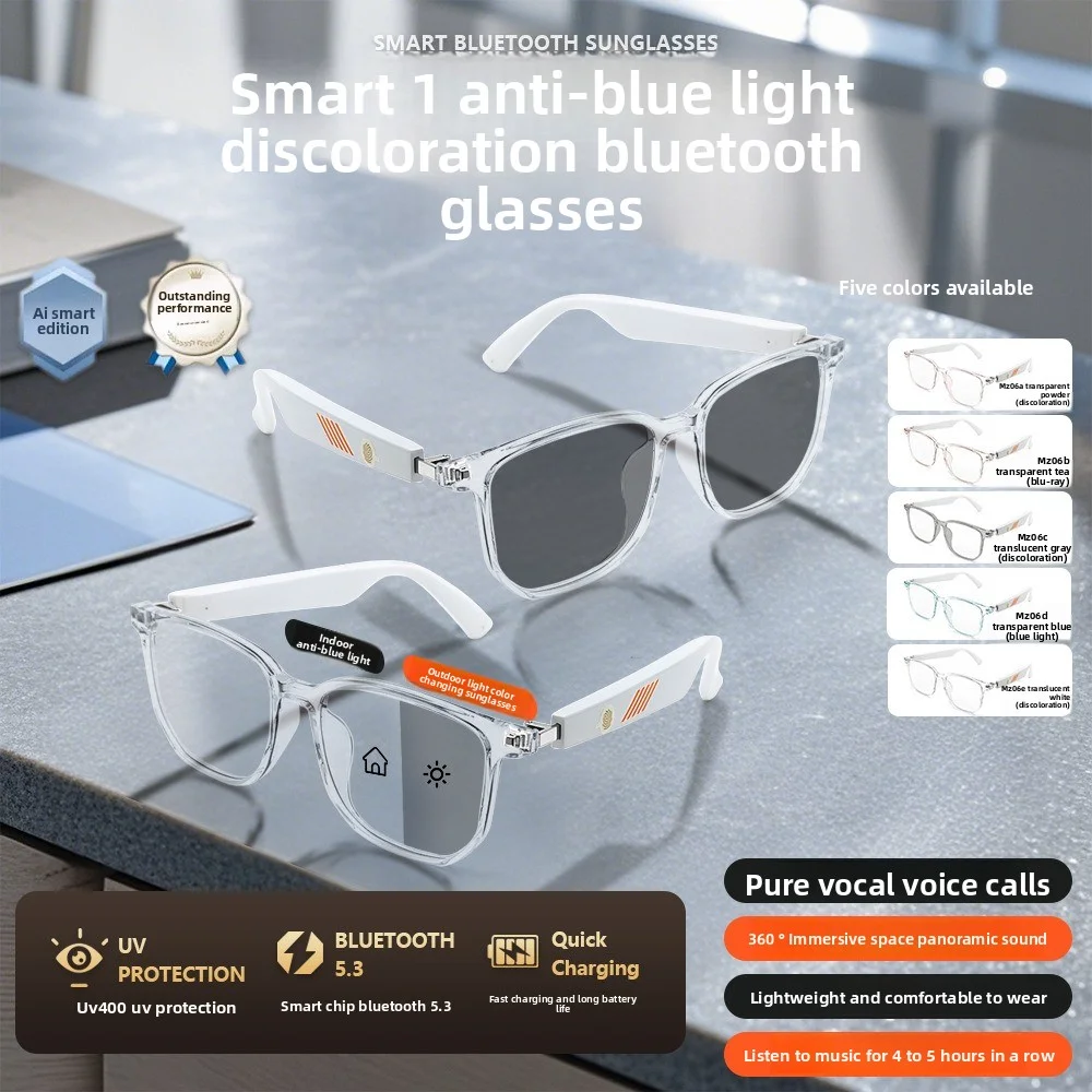 

Умные очки Bluetooth с наружными линзами, меняющими цвет, стильные наушники для звонков, солнцезащитные очки с защитой от синего света.