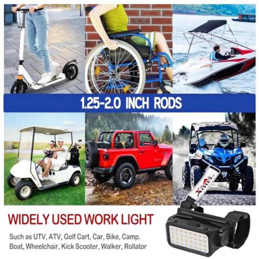 UTV Dome Light, Rechargeable Overhead Roll Bar Light with 5 Modes and 32 LEDs, Universal 1.25