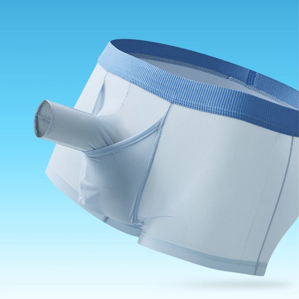 

1pc Fashion Sheer Mens Boxer Briefs Underwear Separate Open Ball Pouch Breathable Casual Man Boxers Shorts Solid Color