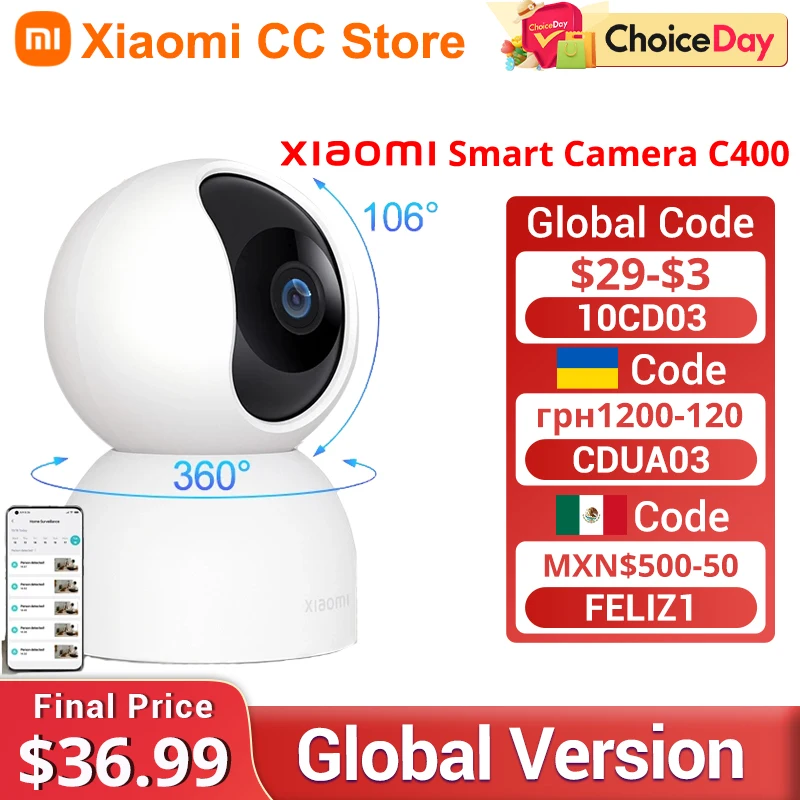 Global Version Xiaomi Smart Camera C400 Smart Security With 2.5K Clarity  360° Rotation 4MP Google Home Alexa AI Human Detection