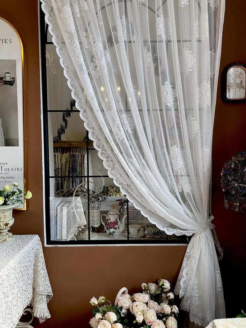 

French Atmosphere Soft Decoration Customized Lace Gauze Living Room Balcony Floor To Ceiling Gauze Long Curtains