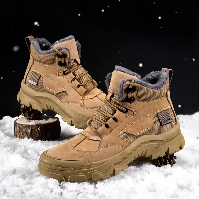 

Mens Walking Boots Outdoor Sports Comfy Tooling Work Boots Flat Hiking Wear-resistant Warm Handmade Casual Climbing Shoes