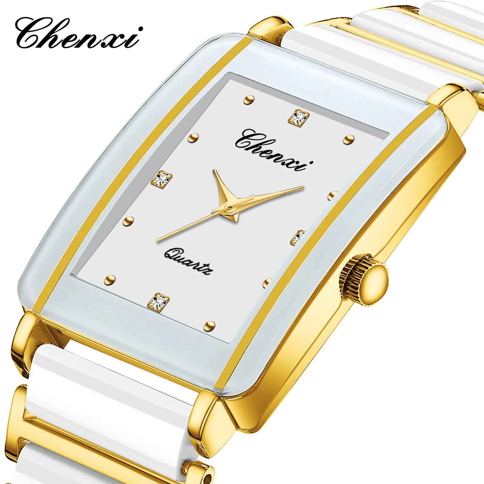 CHENXI 104A Casal Relógio de Pulso À Prova D \'Água de Luxo Moda Ouro Preto Branco Pulseira de Aço Inoxidável para Homens e Mulheres