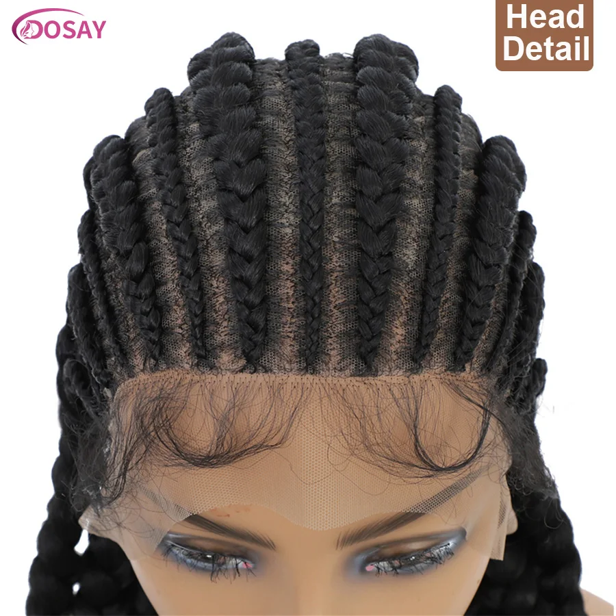 36 Inch Synthetische Cornrow Gevlochten Pruiken Met Baby Haar Voor Zwarte Vrouwen Knooploze Doos Vol Kant Gevlochten Pruiken Twist Box Vlechten Pruik