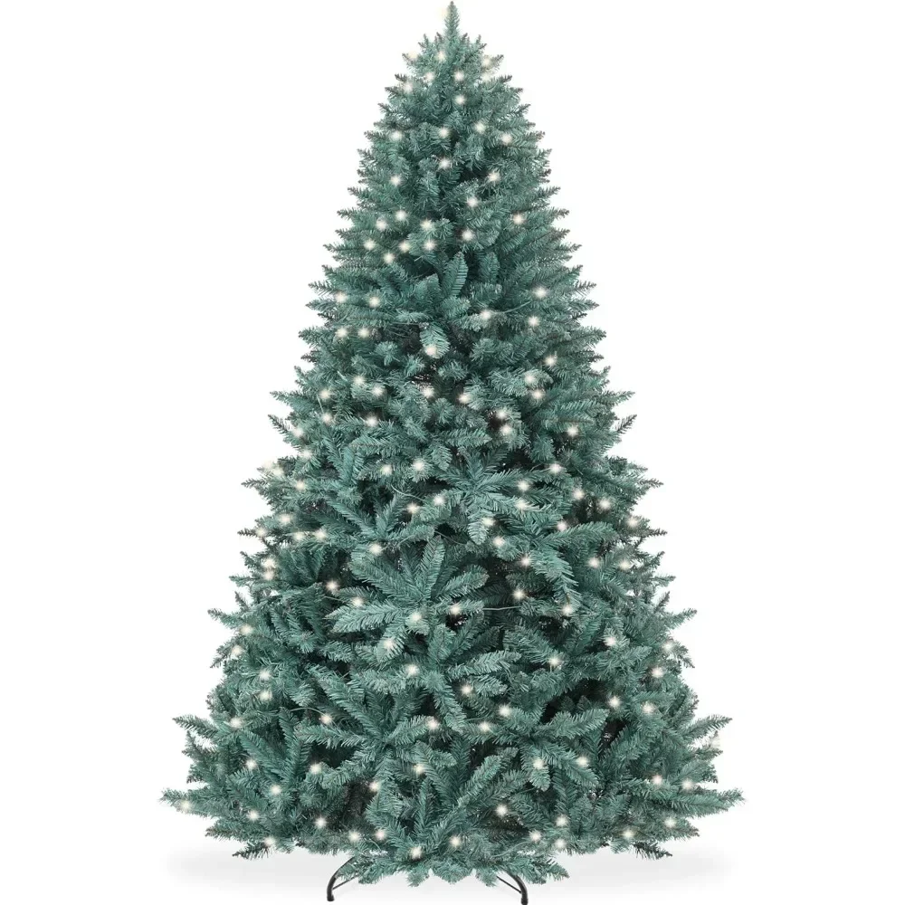 

7.5ft Pre-Lit Blue Spruce Christmas Tree w/ 420 Warm White Incandescent Lights, 1384 Tips, Foldable Metal Base