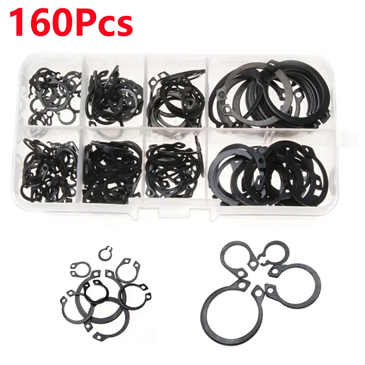 160Pcs M2-M25 C-Clip Snap Circlip Kit External Retaining Ring Assortment Set Black Carbon Steel Assortment Kit Washers Snap DIY