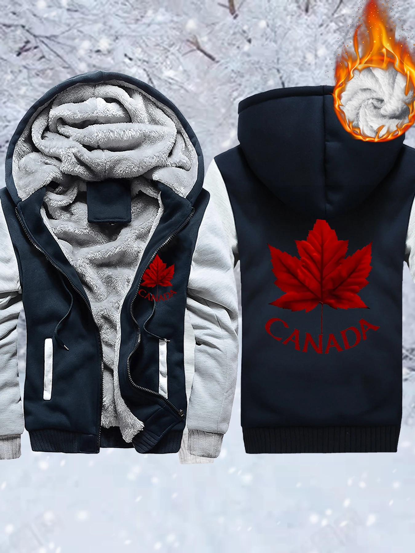 

Canada And Maple Leaf Prints Mens Pocket Fleece Jackets Thicken Comfy Outwear Winter Hoodie Warm Basics Coat Fashion Casual Tops