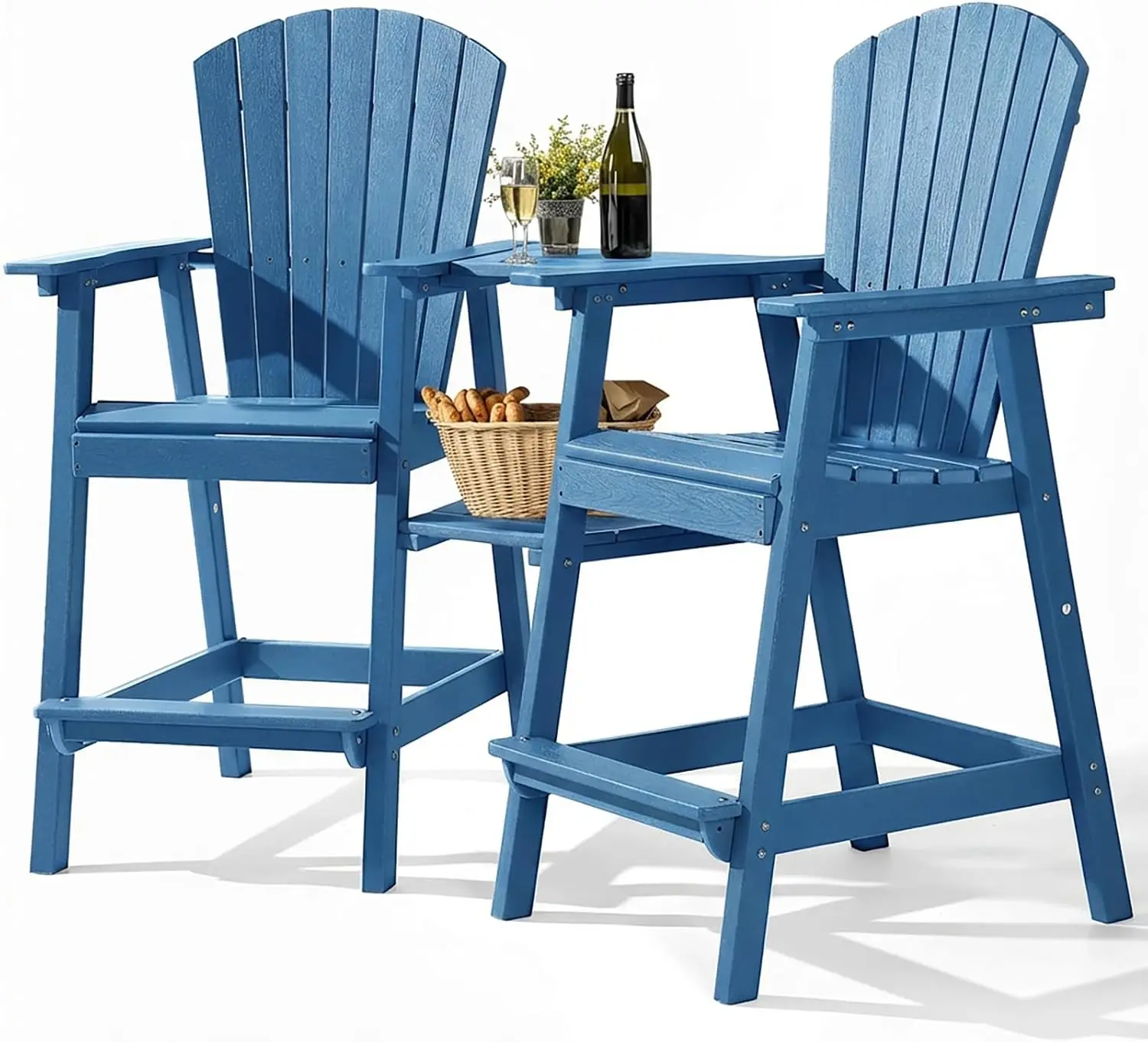 Tall Adirondack Chairs Set of 2, All-Weather HDPE Patio Chairs with Double Connecting Trays, Bar Height Heavy-Duty Outdoor