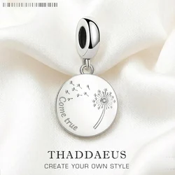 Dandelion Wishes Come True Pendant Dangle Charm Women Fine Jewelry Trendy Gift in Real 925 Sterling Silver