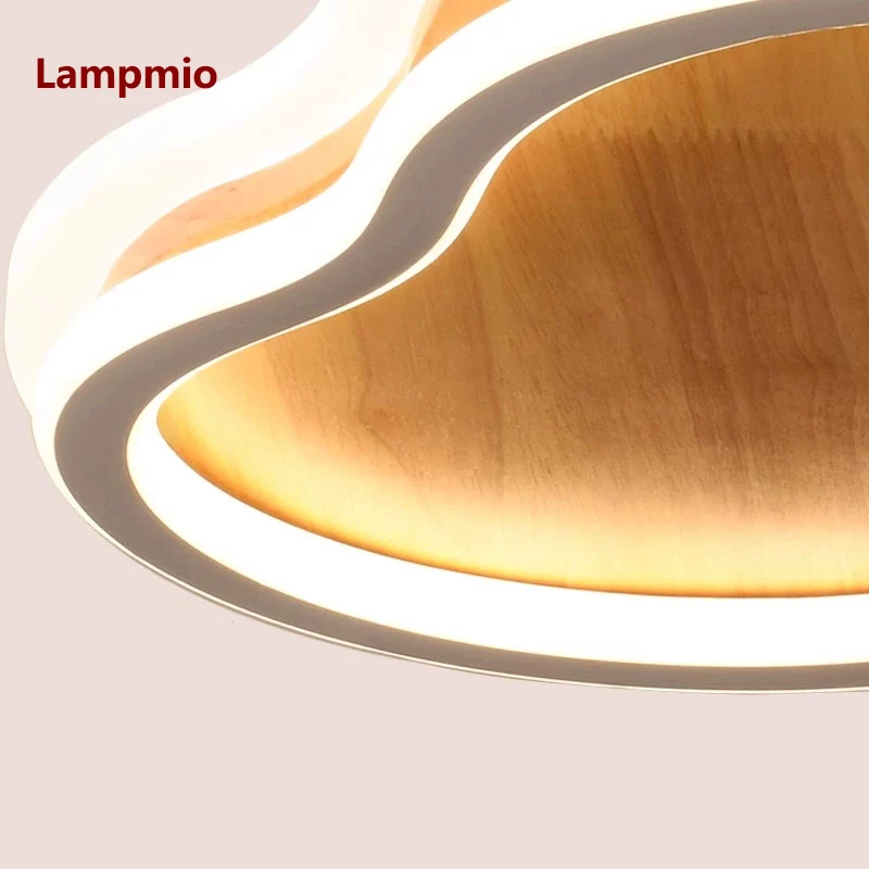 Lampmio Home Decor Cloud Shaped Wooden Ceiling Light Dimmable Japandi Style LED Ceiling Mount Lamp for Living Room Bedroom