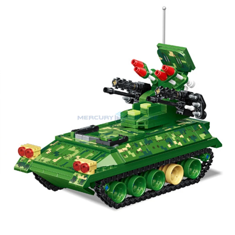 Self-propelled Anti-aircraft Battle Tank Model Bricks MOC K0884 Modern Military Vehicle Building Blocks Toy Gift Kids Aldults