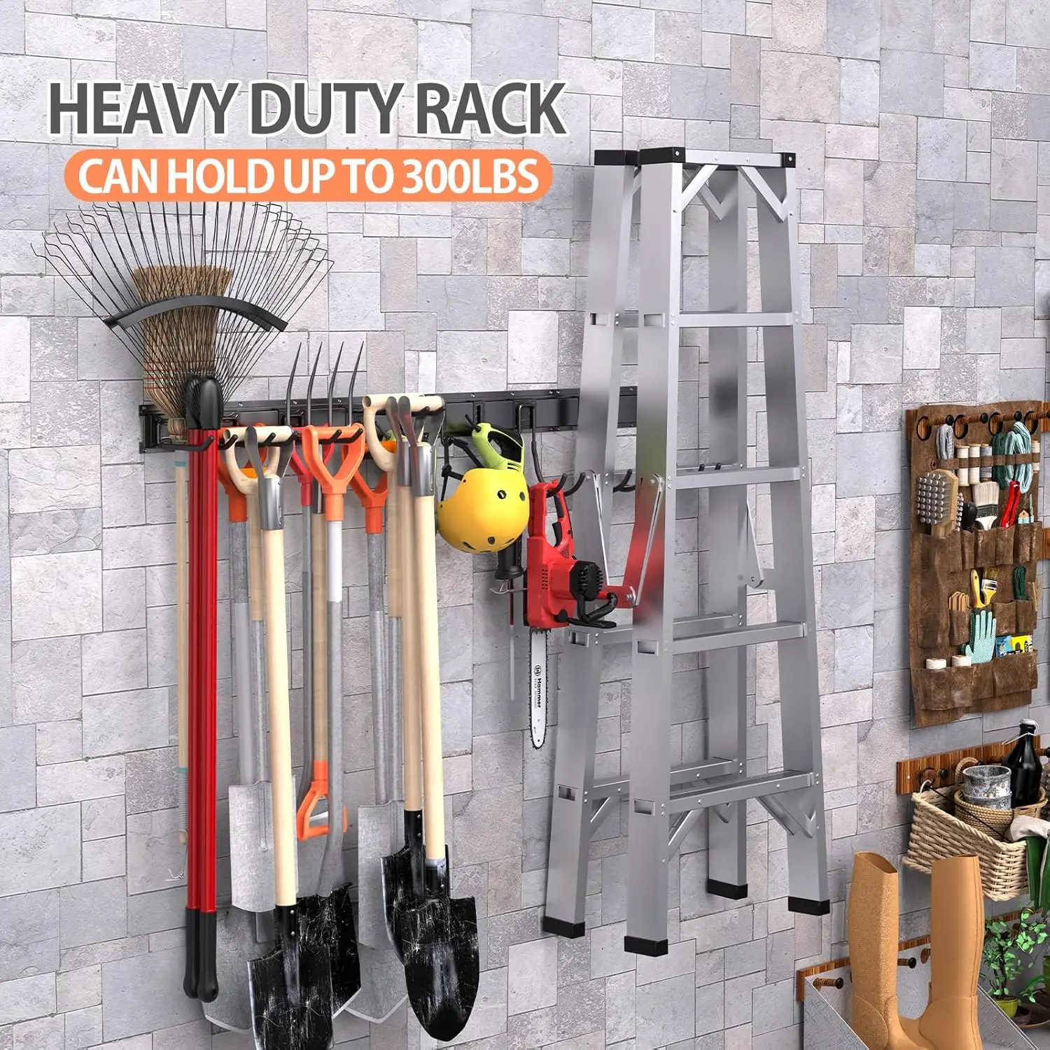 14 PCS Tool Storage Rack 64 Inches Adjustable Garage Tool Organizer Wall Mounted Storage System with 10 Hooks Super Heavy