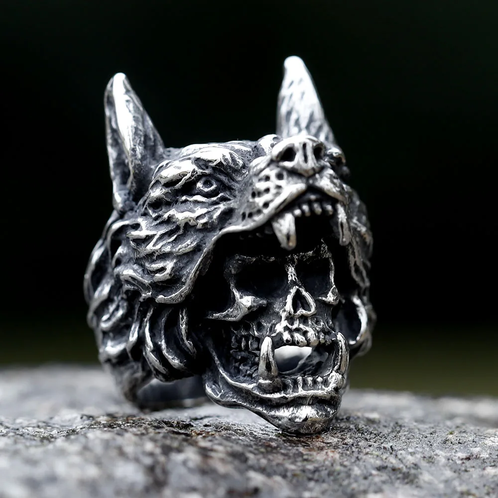 2023 Gothic Exaggeration Demon Satan Antenna Shape Ring Jewelry for Women Men Biker Rock Metal Skull Ring Party Club Accessori