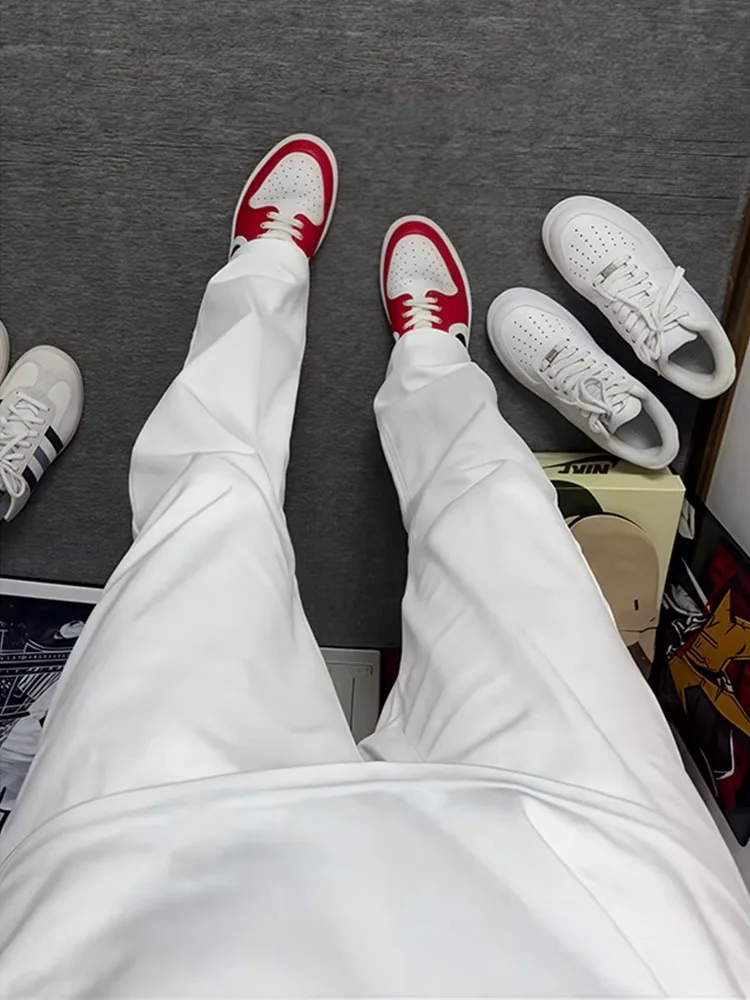 Calças Jeans Slim Fit Brancas para Homens, Verão, Finas, de Perna Reta, Casuais, Micro Flare, Respirável e Confortável