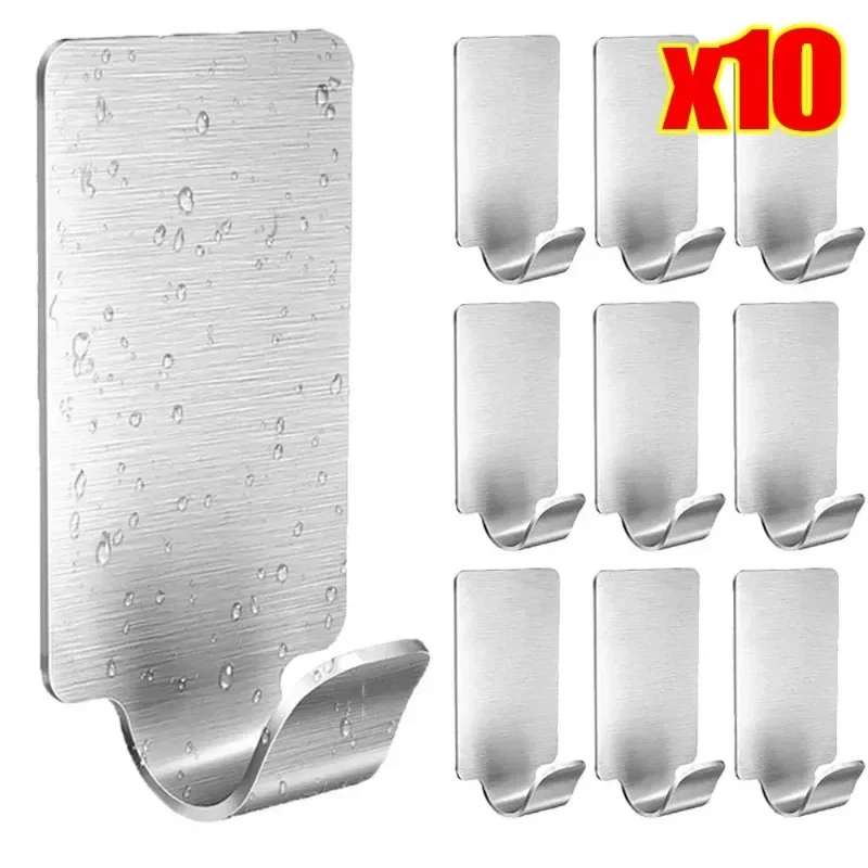 

Self Adhesive Hook Stainless Steel Heavy Wall Hanger Hooks Bathroom Organizer Towel Rack Multi-purpose Kitchen Holder Shelf