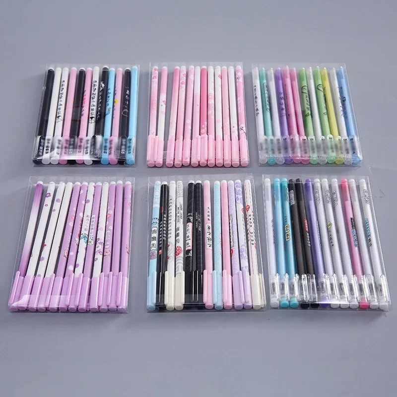 12Pcs Black 0.5mm Cute Gel Pens Student Test Kawaii Gel Pen Set For School Office Stationery Writing Creative Korean Supplies