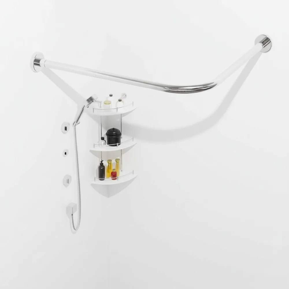 

Stretchable 304 Stainless Steel L-Shaped Corner Shower Rod, Drill-Free Installation for Bathroom & Store