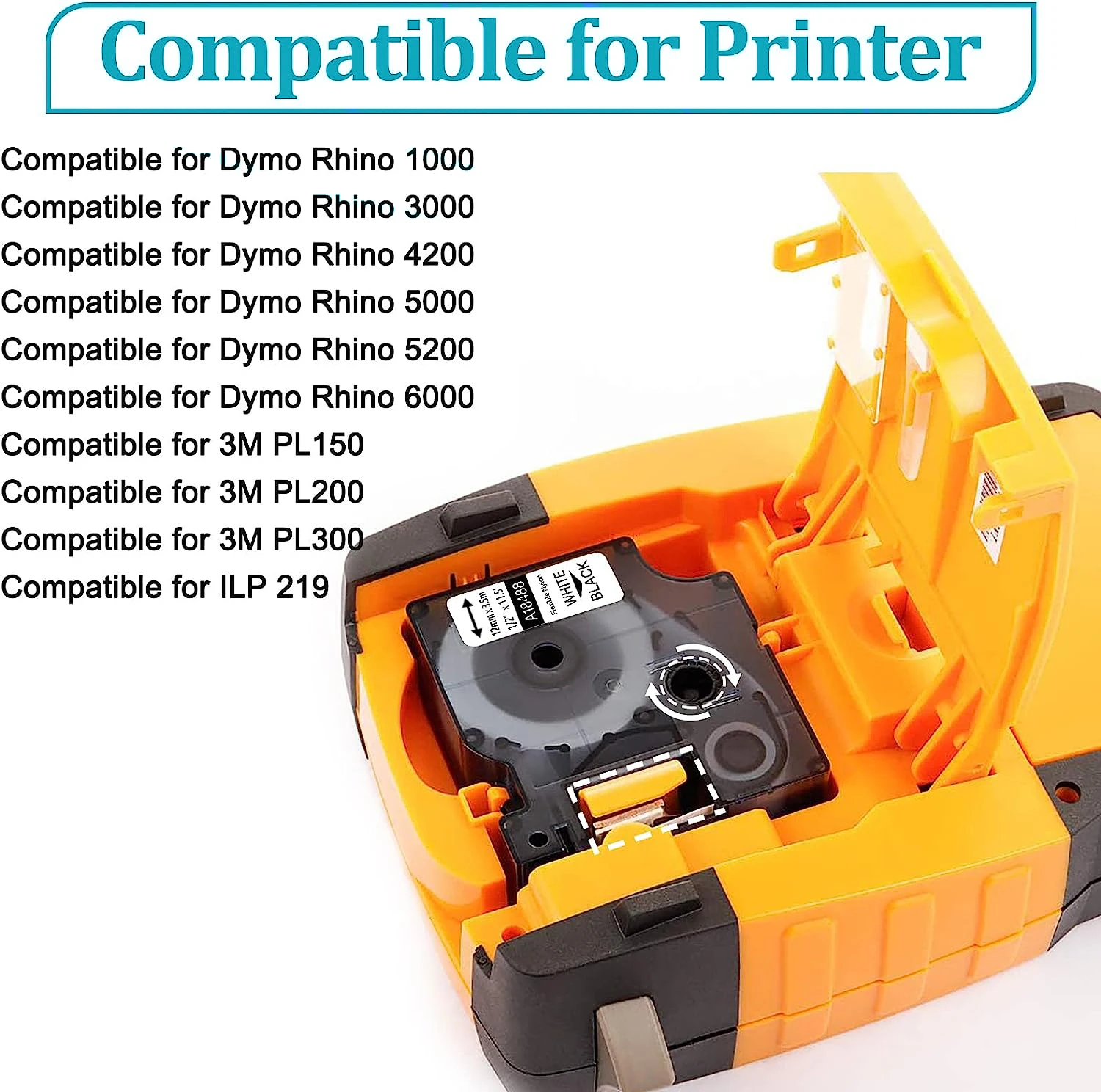 5 Stück Etikettenband kompatibel mit Dymo 18488 Schwarz auf Weiß 12/19mm Industrielle flexible Nylonbänder für Rhino 4200 6000 3M PL200 – Detail 2