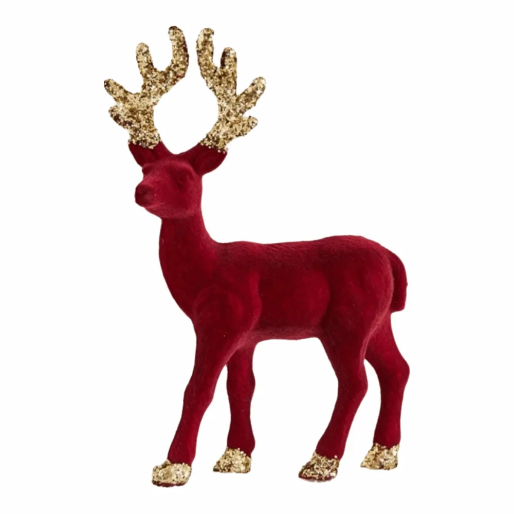 Elegant Standing Velvet Christmas Reindeer Glittering Simulation Elk Glitter Deer Decor cute Red Plush Sequins
