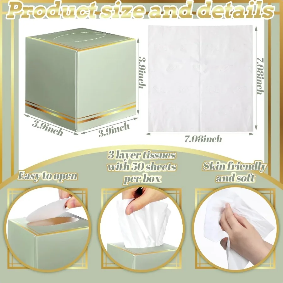 12個入りフェイシャルティッシュキューブボックス、フェイシャルティッシュボックス、600枚入り、3プライ、正方形ティッシュ、ソフトティッシュペーパー、車、ポケット、トイレ用バルク