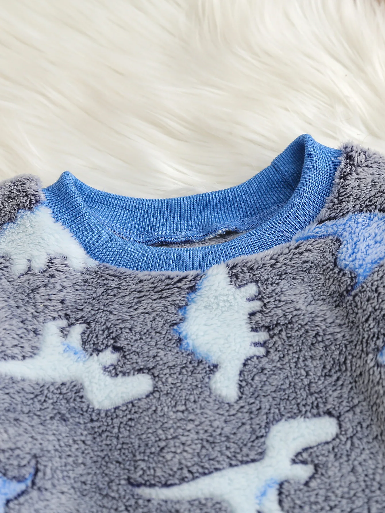 مجموعة الخريف والشتاء للأولاد الناعمة والدافئة: قميص بأكمام طويلة مطبوع عليه ديناصور من الفلانيل مكون من قطعتين + سراويل طويلة للأولاد الصغار #3