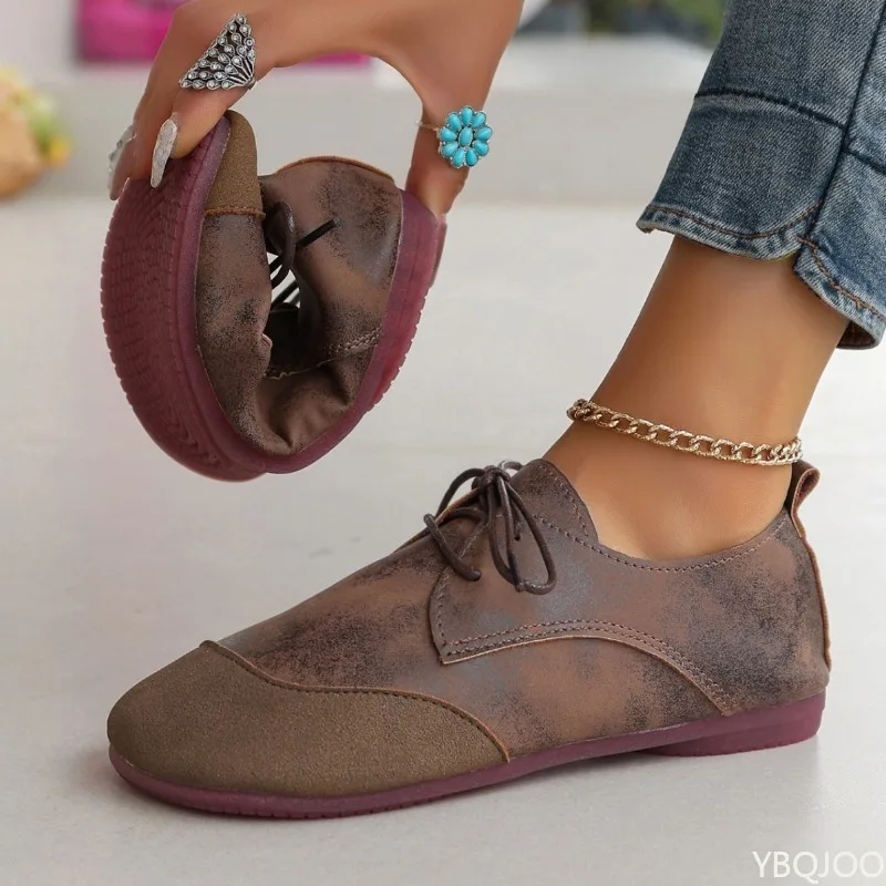 

Новинка больших размеров, весенне-осенние винтажные универсальные женские туфли на плоской подошве с ремешком, повседневная и удобная женская обувь Le Fu