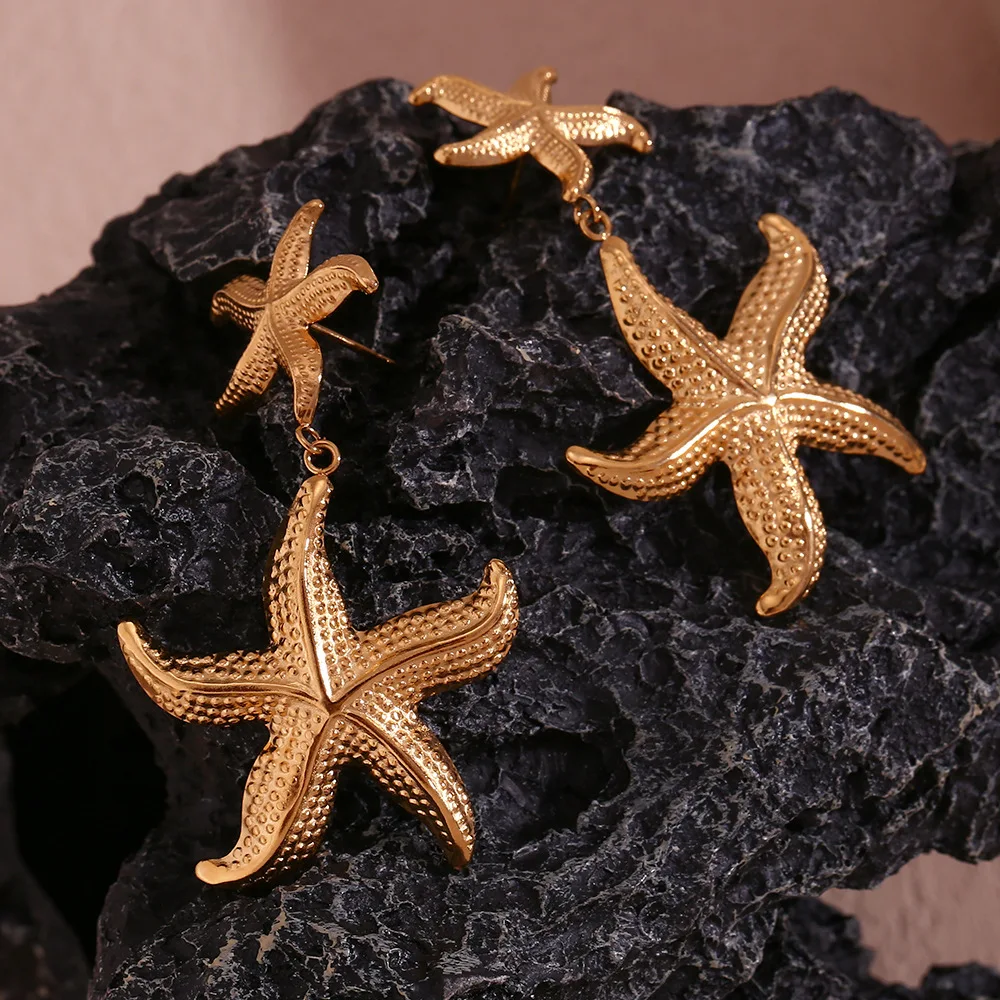 Fashion Beach Double Layered Starfish Dropped Earrings For Women Fashion Ocean Jewelry Earring Necklace Set Summer Party Gifts