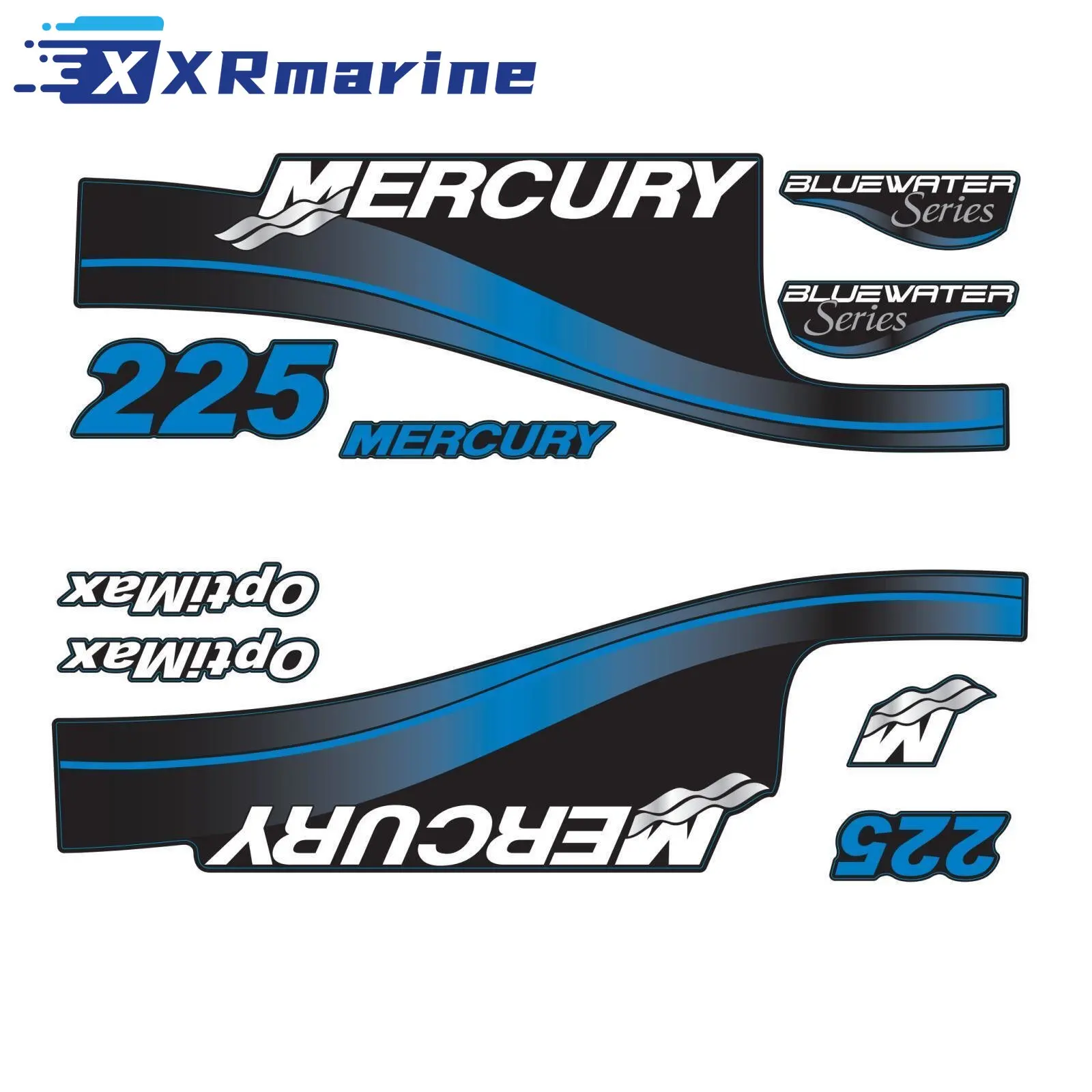 855408A99 BLUEWATER Series Decals Sticker Set for Mercury Outboard Stickers 225 HP OptiMax Blue Water TOP COWL 887913T1 850299T1