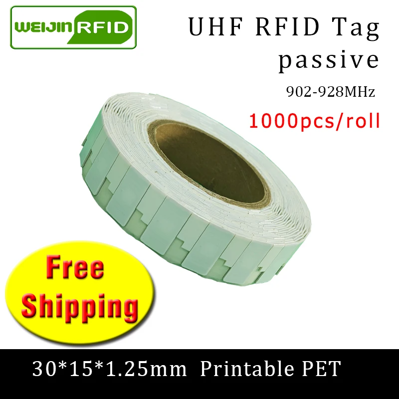 

Ультратонкая антиметаллическая Бирка UHF RFID 915 м 868 м 30*15*1,25 мм EPC 6C 1000 шт. Бесплатная доставка небольшие печатные пассивные бирки