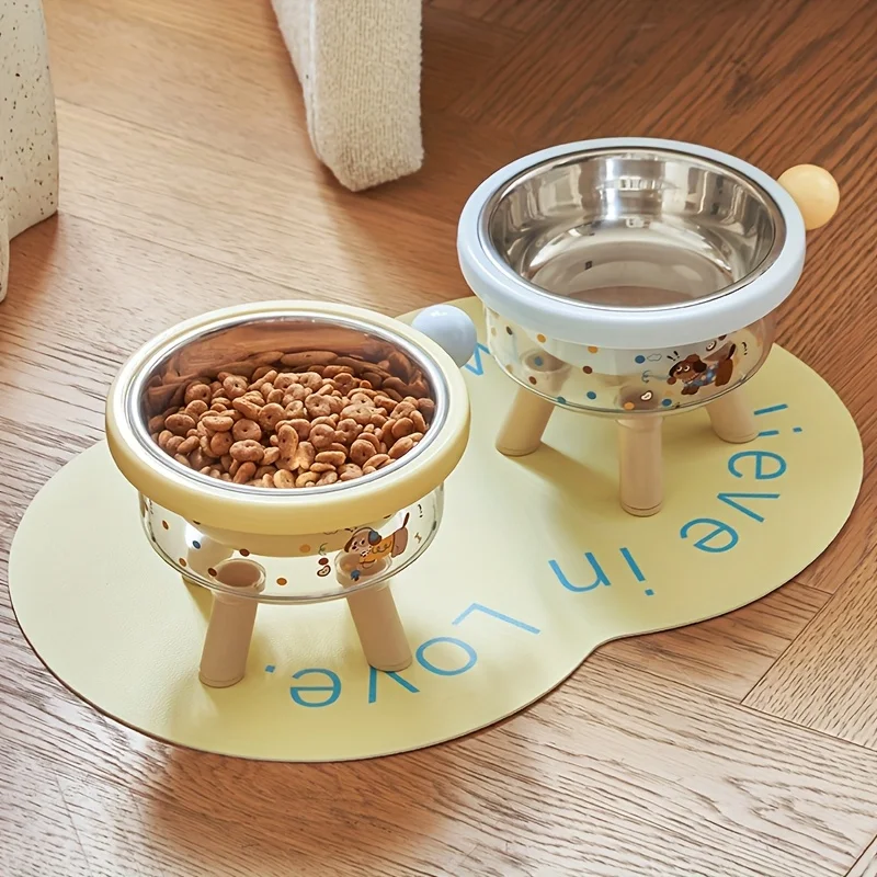 مجموعة وعاء طعام ومياه مائل للقطط مضاد للقيء، وعاء طعام للكلاب من الفولاذ المقاوم للصدأ مع قاعدة، أوعية تغذية للحيوانات الأليفة غير قابلة للانزلاق #2