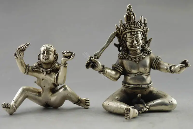 Rare Old Handwork Visual Arts Tibet Silver Carved Happy Buddha Statue