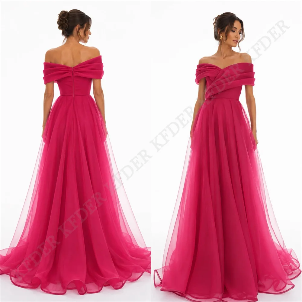 Fashion Pink Off Shoulder Strapless Long Dresses Bespoke Occasion Dresses Tulle A Line Evening Dress Prom Gowns Available