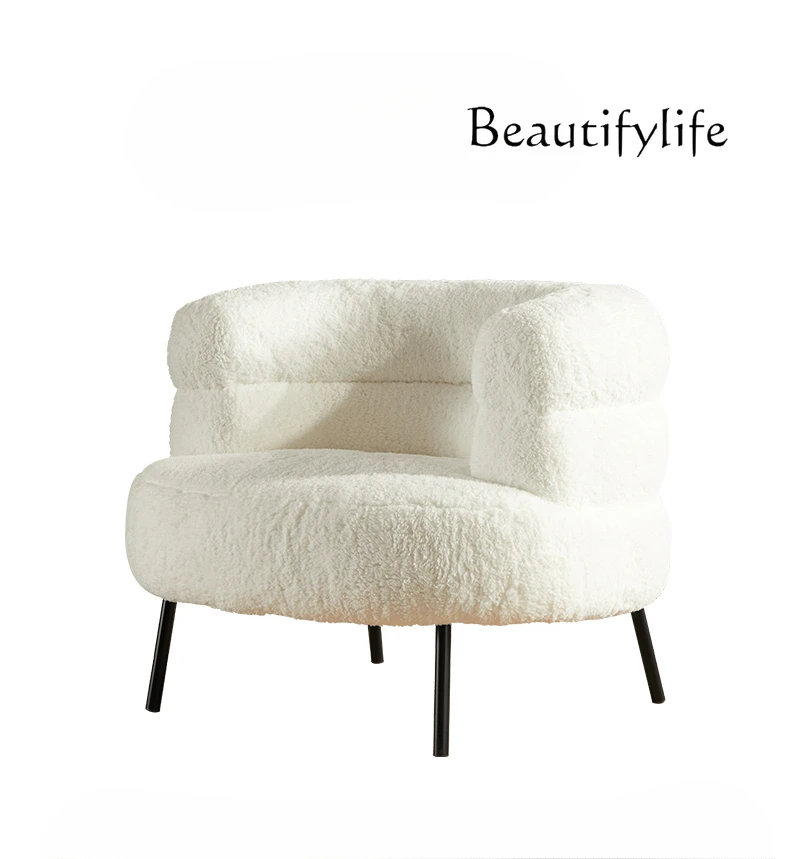 Nordic living room furniture designer lamb wool sofa medium antique leisure chair white single sofa