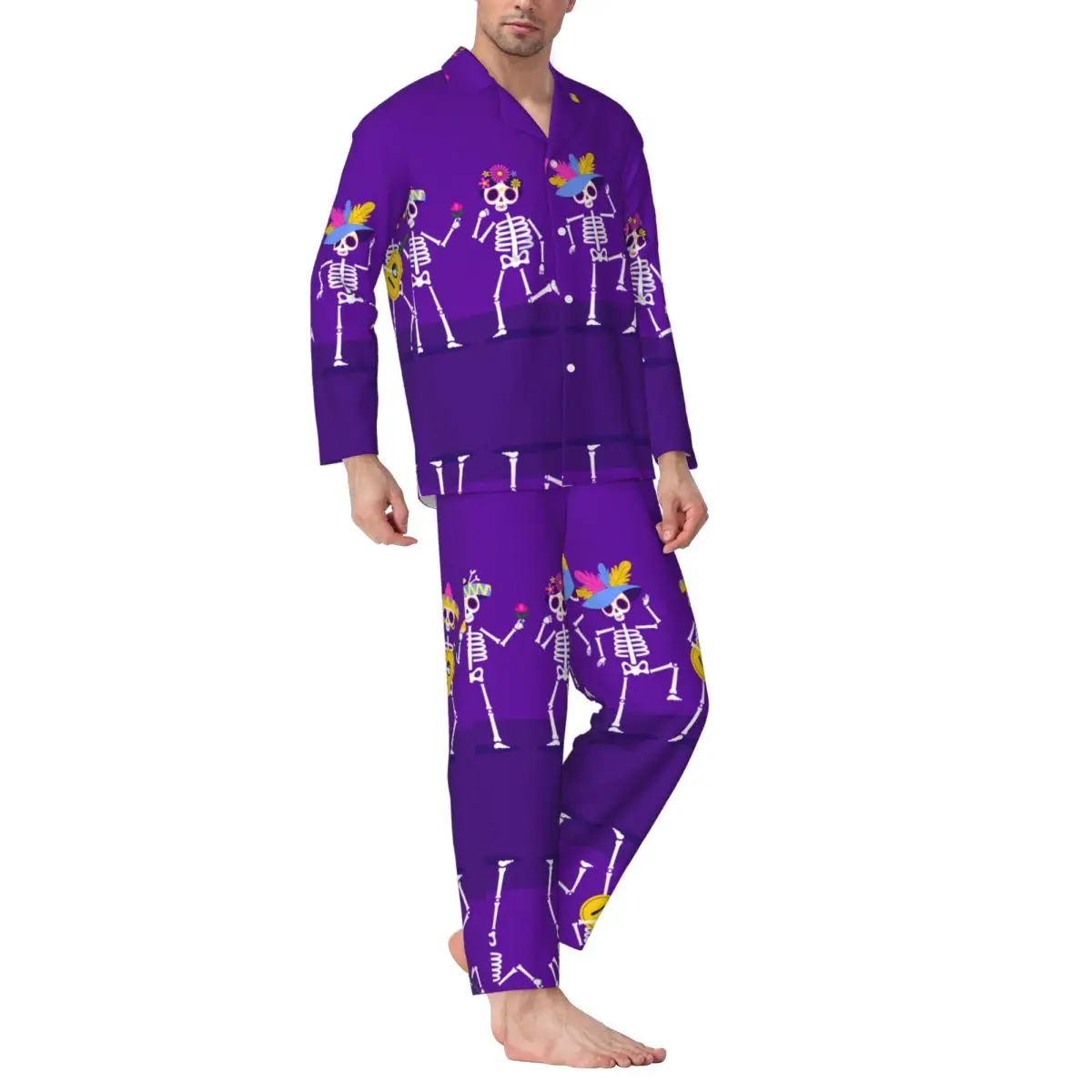 Ensemble de pyjamas à manches longues pour hommes, crâne de phtaline, vêtements de maison, vêtements de nuit, automne, hiver, 2 pièces par ensemble
