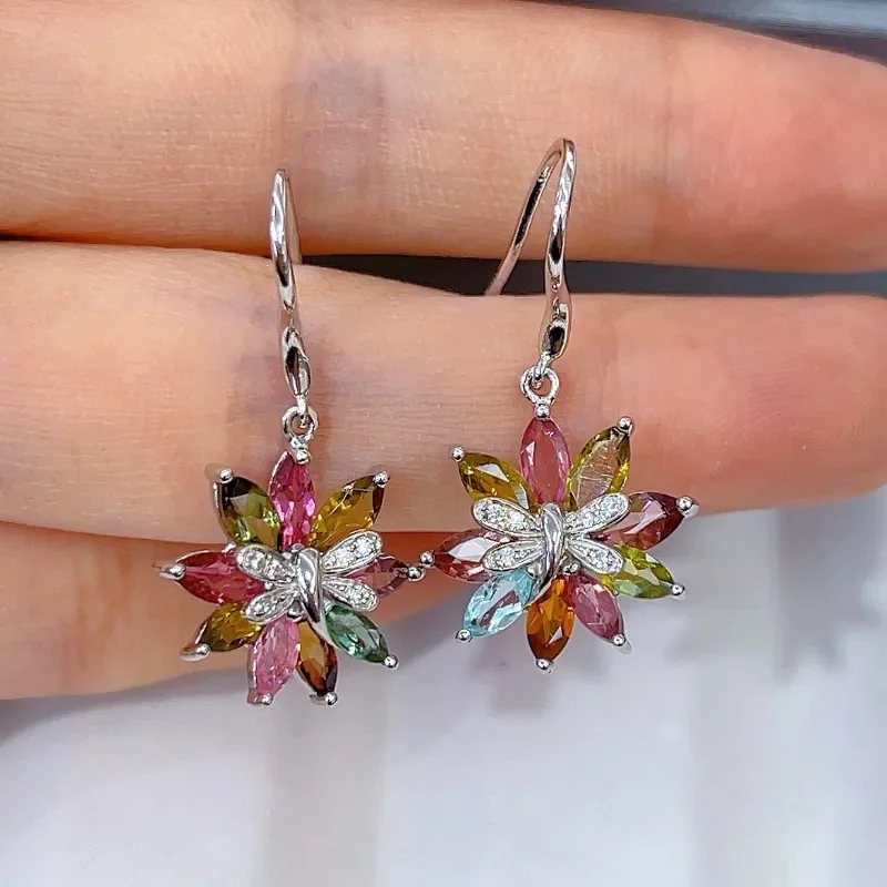 SACE GEMS Fashion Earrings for Women 925 Sterling Silver 2.5*5MM Natural Tourmaline Drop Earrings Wedding Party Fine Jewelry