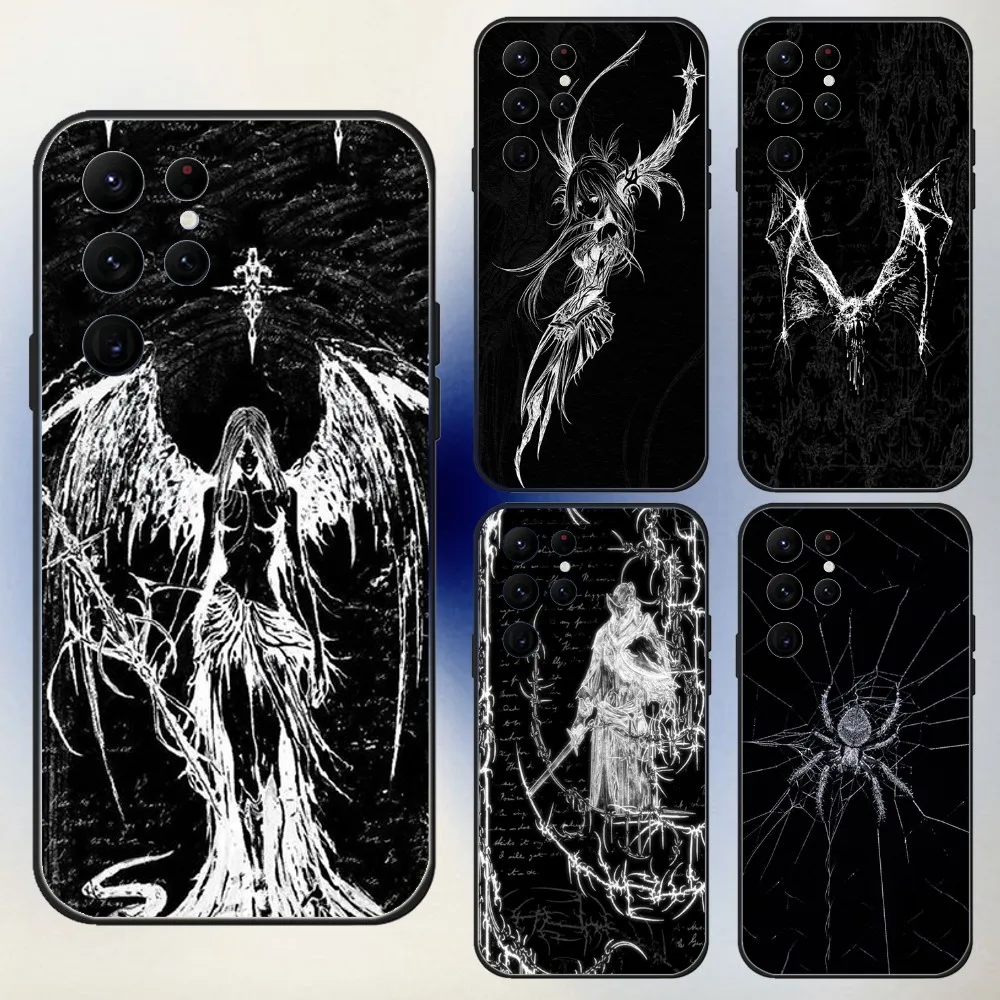 Gothic Girl Sculpture Retro Phone Case For Samsung S24,23,22,30,21,10,9,Ultra,Plus,Lite,FE,5G Black Soft Case