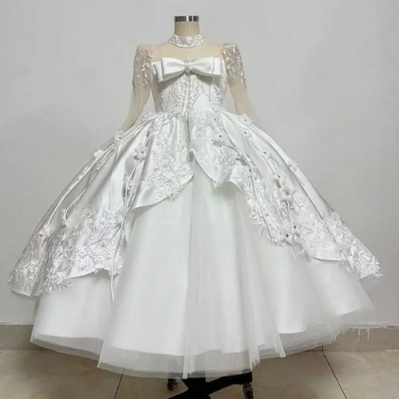 

Белое платье для девочек от 3 до 12 лет, элегантное платье принцессы, детский наряд для дня рождения, вечеринки, рост 100-160 см