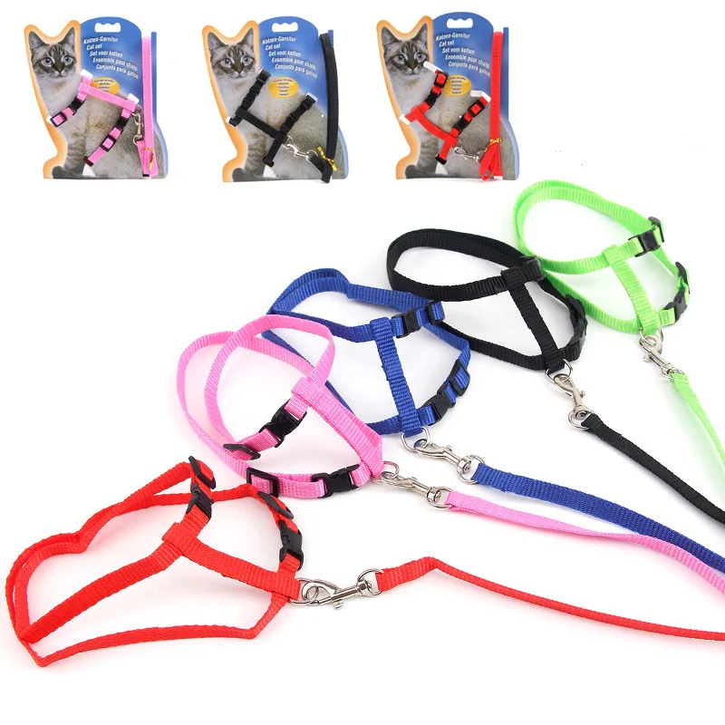 Kitten Harness Leash Adjustable Nylon Pet Traction Solid Color Harness For Cats Solid And Durable Cat Accessories Supplies