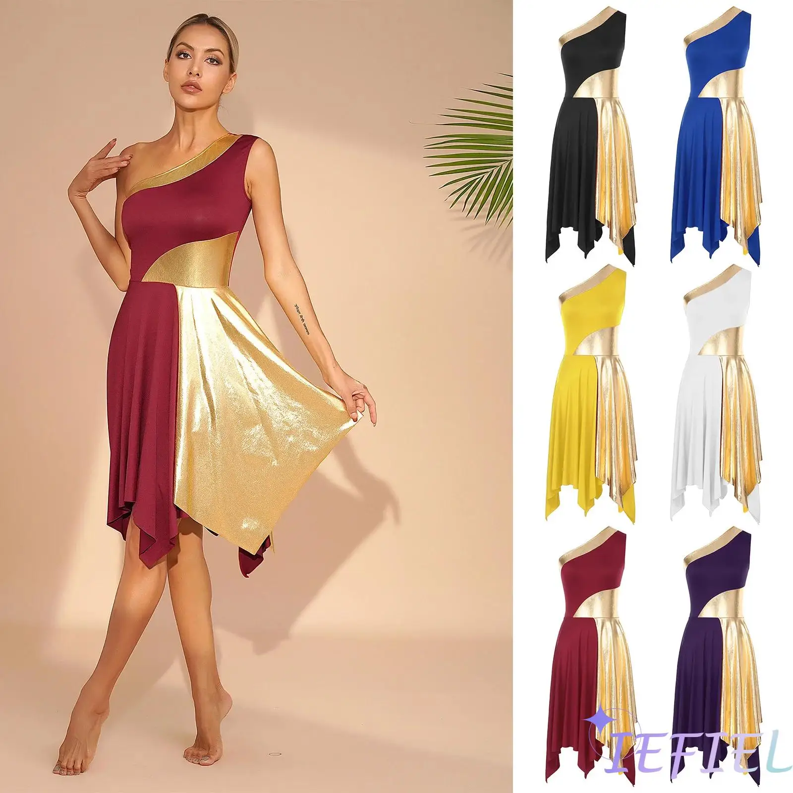 Vestido Tanque de Um Ombro Feminino, Vestido Dança Lírica, Sem Mangas, Louvor, Adoração Litúrgica, Vestido de Igreja, Doces, Traje de Baile, Cintura Fina