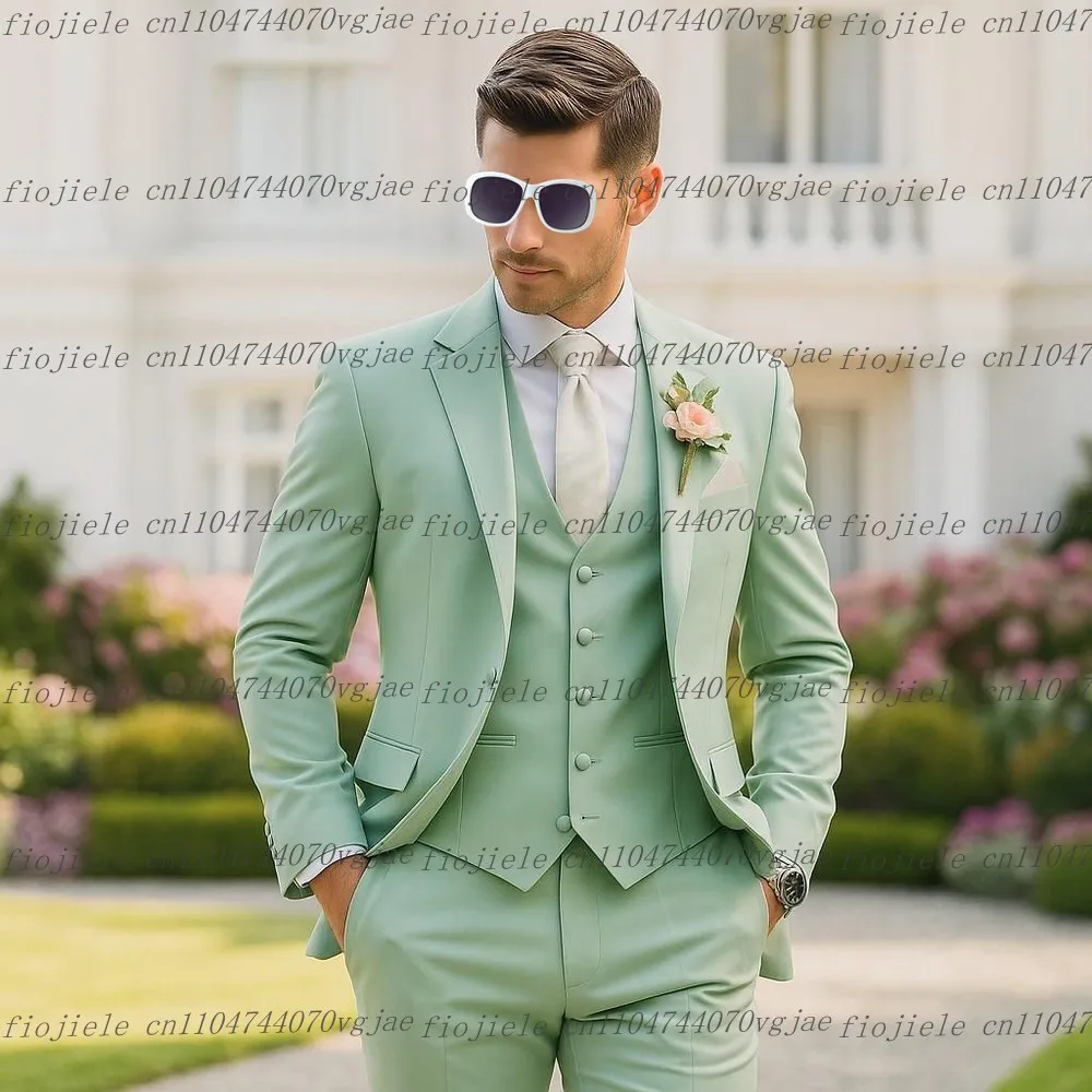 

Мятно-зеленый мужской костюм, официальная свадебная вечеринка, жених, жених, деловые мужские смокинги, комплект из трех предметов по индивидуальному заказу, куртка, жилет, брюки