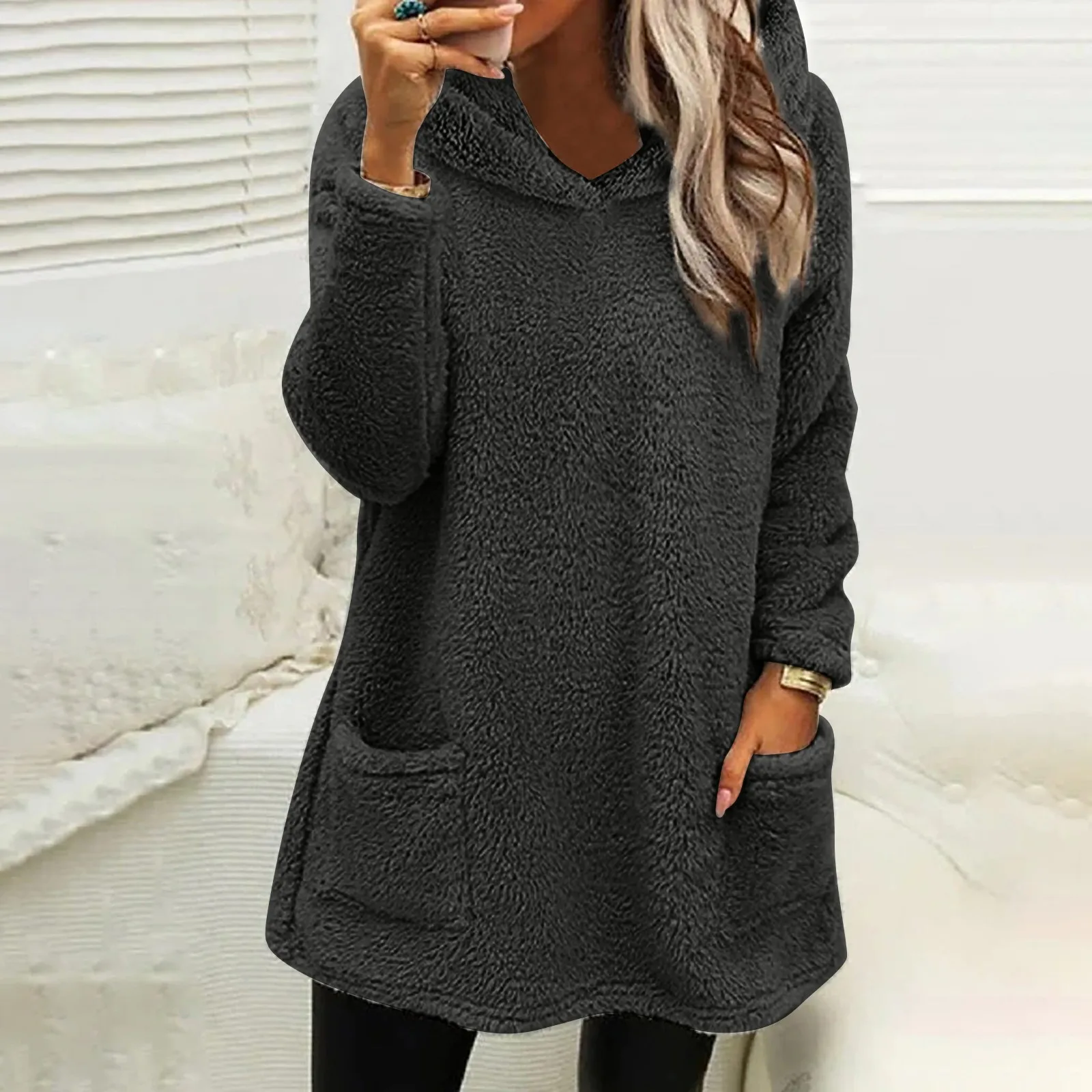 Ladies Hoodie Zipper Tunic for Women Women's Double Velvet Autumn And Winter Fluffy Large Profile Women Pullover Sweater Fleece