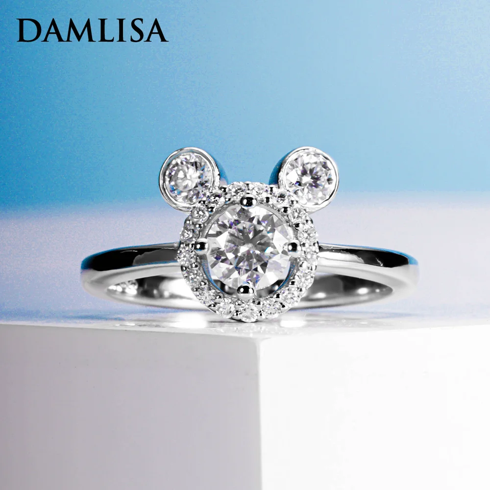 

DAMLISA 5mm 0.5ct Round D Color Moissanite Engagement Rings For Women 925 Sterling Silver Wedding Bands Mickey Shaped Ring