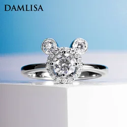 DAMLISA 5mm 0.5ct Round D Color Moissanite Engagement Rings For Women 925 Sterling Silver Wedding Bands Mickey Shaped Ring